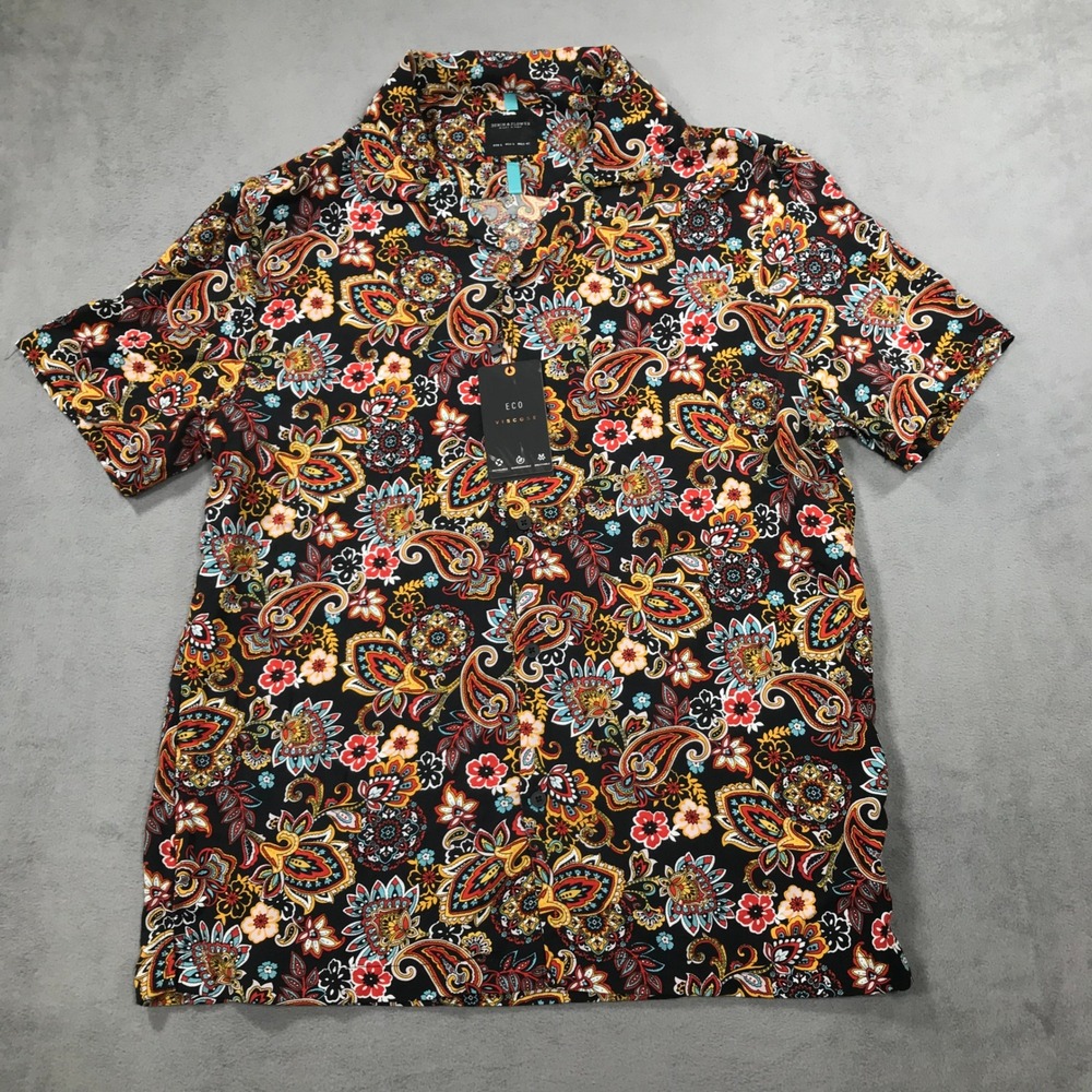 Denim & Flower Shirt Mens Large Paisley Viscose Short Sleeve Lightweight NEW - Picture 2 of 10